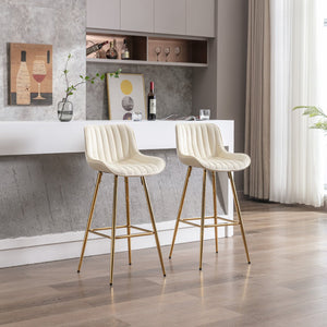 English Elm 30 Velvet Counter Stools Set of 2 with Chrome Footrest and Gold Legs — Plush Upholstery, Modern Chic Cream W124972999