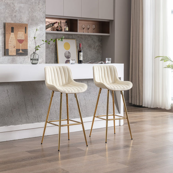 English Elm 30 Velvet Counter Stools Set of 2 with Chrome Footrest and Gold Legs — Plush Upholstery, Modern Chic Cream W124972999
