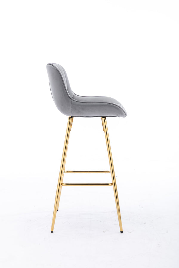 English Elm 26 Inch Set Of 2 Elegant Velvet Bar Stools With Golden Legs & Chrome Footrest For Modern Spaces W124973006