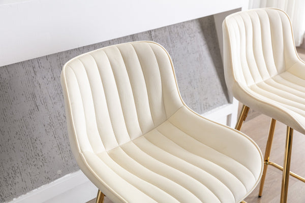 English Elm 30 Velvet Counter Stools Set of 2 with Chrome Footrest and Gold Legs — Plush Upholstery, Modern Chic Cream W124972999
