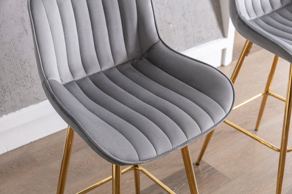 English Elm 26 Inch Set Of 2 Elegant Velvet Bar Stools With Golden Legs & Chrome Footrest For Modern Spaces W124973006