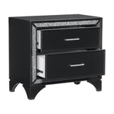 English Elm Glamourous Peal Black Metallic Finish 1 Piece Nightstand Of 2X Drawers Faux Crystal Handles Modern Bedroom Wooden Furniture