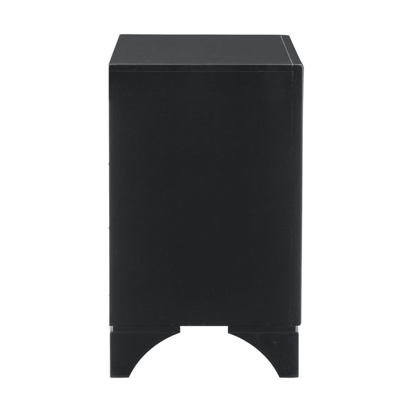 English Elm Glamourous Black Pearl Nightstand with Silver Glitter Trim, 2 Drawers, Faux Crystal Pulls, Modern B01179875