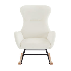 English Elm Cream velvet rocking chair with cream white upholstery, foam seat, metal frame, modern cozy design W58872237