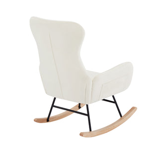 English Elm Cream velvet rocking chair with cream white upholstery, foam seat, metal frame, modern cozy design W58872237