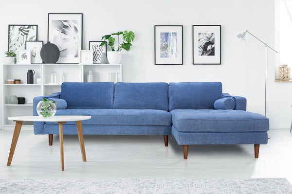 English Elm Anderson Raf Sectional Sofa Low Profile Denim Fabric Casual Living Room Chaise Seating B054S00002