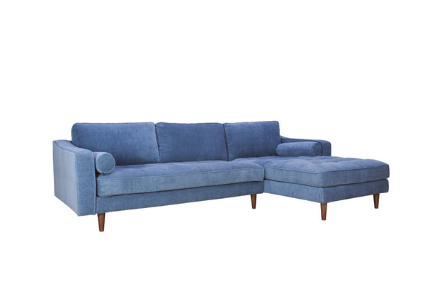 English Elm Anderson Raf Sectional Sofa Low Profile Denim Fabric Casual Living Room Chaise Seating B054S00002
