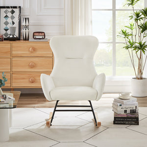 English Elm Cream velvet rocking chair with cream white upholstery, foam seat, metal frame, modern cozy design W58872237