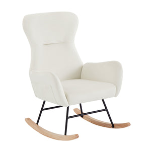English Elm Cream velvet rocking chair with cream white upholstery, foam seat, metal frame, modern cozy design W58872237