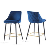 English Elm Blue Velvet Swivel Bar Chair Bar Stool and Metal Modern High Bar Furniture Commercial Furniture