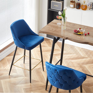 English Elm Blue Velvet Swivel Bar Chair Bar Stool and Metal Modern High Bar Furniture Commercial Furniture