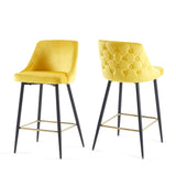 Hearth and Haven Yellow Velvet Swivel Bar Chair Bar Stool and Metal Modern High Bar Furniture Commercial Furniture W116465727