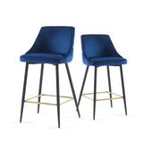 English Elm Blue Velvet Swivel Bar Chair Bar Stool and Metal Modern High Bar Furniture Commercial Furniture