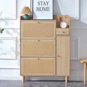 English Elm Modern Minimalist Storage Cabinet Mdf Bed Top Cabinet Japanese Rattan Shoe Cabinet, Small Home Furniture. Suitable For Hallways and Living Rooms