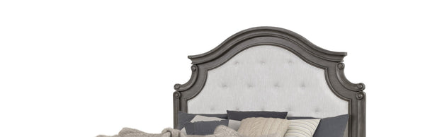 English Elm Traditional Queen Bed In Rustic Gray - Elegant Curved Headboard & Sturdy Hardwood Construction B009S01004-GIGA
