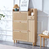 English Elm Modern Minimalist Storage Cabinet Mdf Bed Top Cabinet Japanese Rattan Shoe Cabinet, Small Home Furniture. Suitable For Hallways and Living Rooms