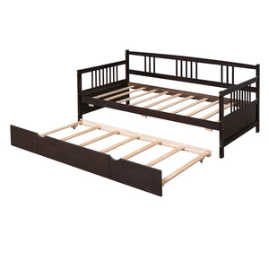 English Elm Twin Pine Wood Daybed with Roll-out Trundle Sleeper for Guest or Kids Room WF295030AAP