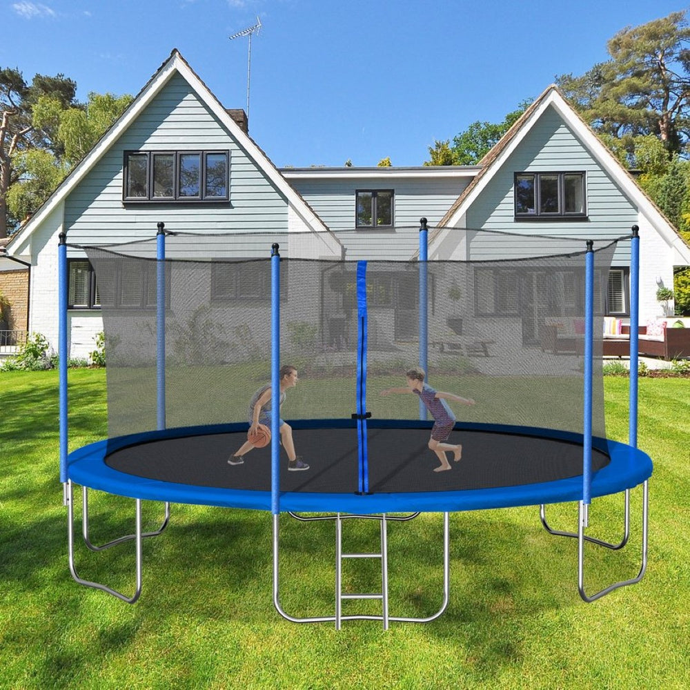 English Elm 14ft Backyard Trampoline Galvanized Steel Frame 360 Enclosure Net Ladder Included W28580537