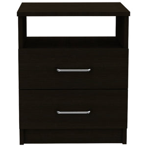 English Elm 2-Drawer Wenge Nightstand with Shelf, Durable Metal Rails & Pulls, Compact Modern Bedroom Storage Nightstand 19.9"H B06280324