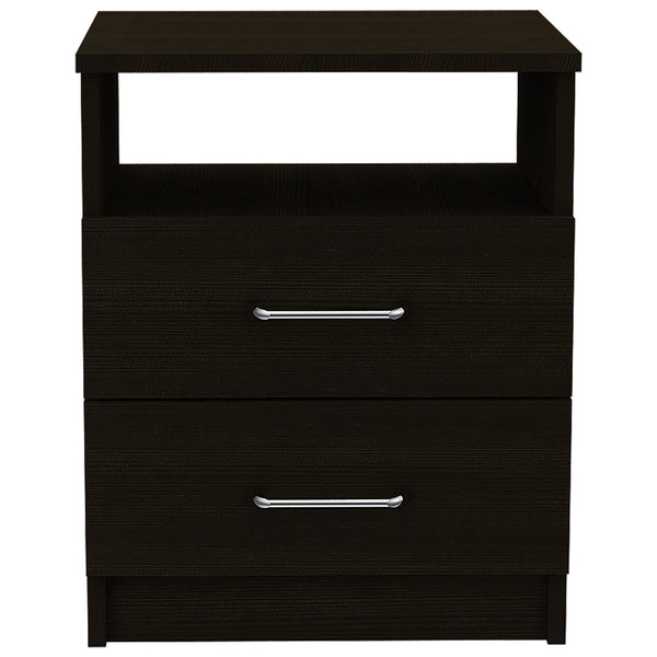 English Elm 2-Drawer Wenge Nightstand with Shelf, Durable Metal Rails & Pulls, Compact Modern Bedroom Storage Nightstand 19.9"H B06280324
