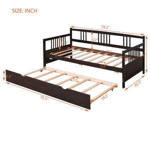 English Elm Twin Pine Wood Daybed with Roll-out Trundle Sleeper for Guest or Kids Room WF295030AAP