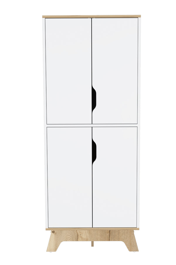 English Elm Brinnon Light Oak & White Kitchen Pantry Cabinet with 4 Shelves, 4 Doors, Compact Countertop Appeal B06280617