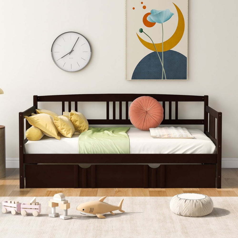 English Elm Twin Pine Wood Daybed with Roll-out Trundle Sleeper for Guest or Kids Room WF295030AAP