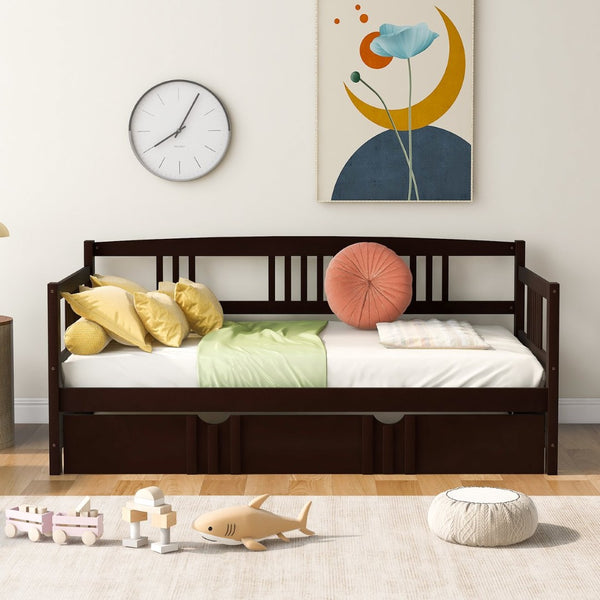 English Elm Twin Pine Wood Daybed with Roll-out Trundle Sleeper for Guest or Kids Room WF295030AAP