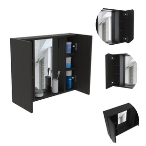 English Elm Wenge 1-Drawer Medicine Cabinet with Mirror, 7 Shelves & 2 Doors — Compact Organized Bathroom Storage Solution B06280132