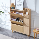 English Elm Modern Minimalist Storage Cabinet Mdf Bed Top Cabinet Japanese Rattan Shoe Cabinet, Small Home Furniture. Suitable For Hallways and Living Rooms