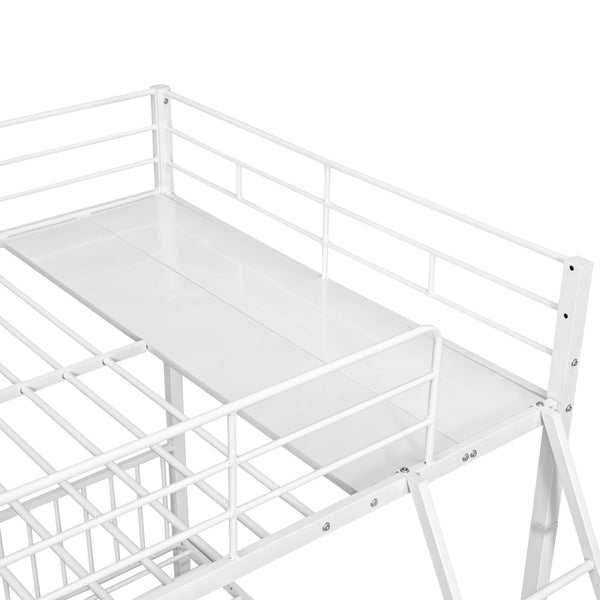 English Elm Full Over Twin Triple Bunk Bed Steel Frame with Storage Drawers and Guardrails White LT000222AAK