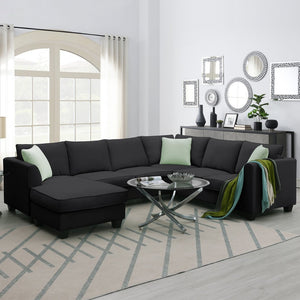 English Elm Seven Seat Modular L Shape Sectional Sofa with Ottoman Polyester Living Room GS009012AAB