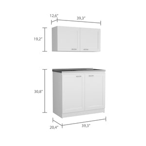 English Elm Cambridge Two-Piece Rectangle Cabinet Set in White — Versatile Vanity Base & Wall Cabinet, Spacious Countertops, Classic Design B062S00158