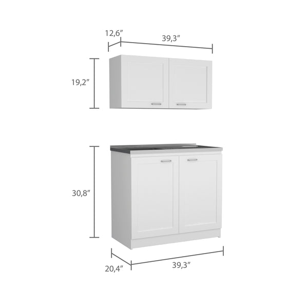 English Elm Cambridge Two-Piece Rectangle Cabinet Set in White — Versatile Vanity Base & Wall Cabinet, Spacious Countertops, Classic Design B062S00158