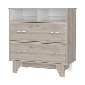 English Elm Aaron Compact 2-Drawer 2-Shelf Dresser with Slim Profile and Sturdy Legs for Small Bedroom Storage and Style Light Gray B062S00104