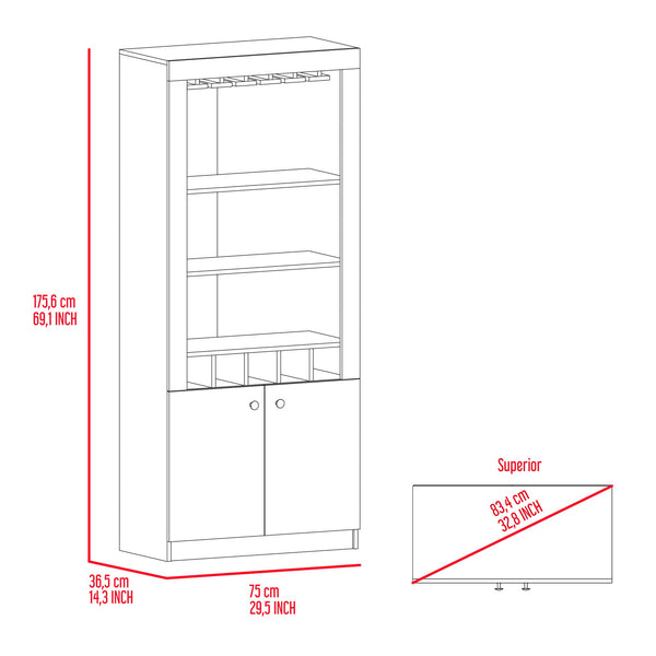 English Elm Wenge Modern Bar Cabinet with Stemware Rack, 3 Shelves, 5-Bottle Cubbies & Two-Door Storage - Stylish Entertaining Center B062S00084