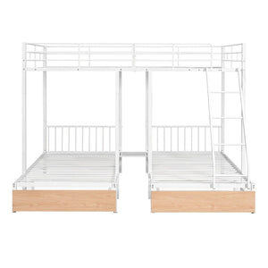 English Elm Full Over Twin Triple Bunk Bed Steel Frame with Storage Drawers and Guardrails White LT000222AAK