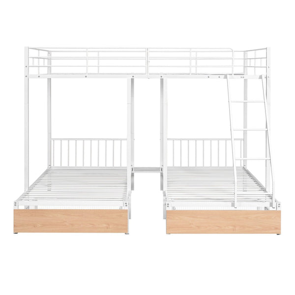 English Elm Full Over Twin Triple Bunk Bed Steel Frame with Storage Drawers and Guardrails White LT000222AAK