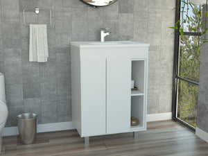 English Elm White Freestanding Vanity Cabinet 2-Door 4-Shelf Rectangular Storage Accent Piece for Bath/Home Decor B062S00098