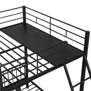 English Elm Full Over Twin Triple Bunk Bed Steel Frame with Storage Drawers and Guardrails Black LT000222AAB