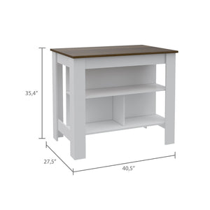English Elm Rockaway 3-Shelf Kitchen Island In White And Walnut - Stylish Storage & Prep Station For Any Kitchen B06280055-GIGA