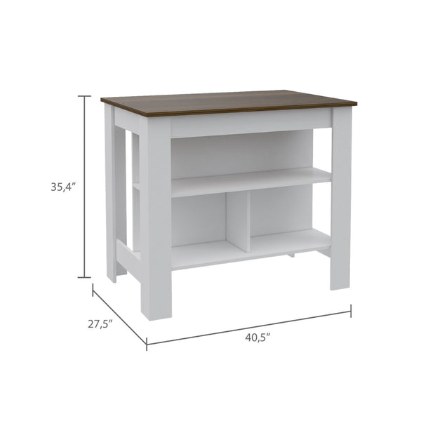 English Elm Rockaway 3-Shelf Kitchen Island In White And Walnut - Stylish Storage & Prep Station For Any Kitchen B06280055-GIGA