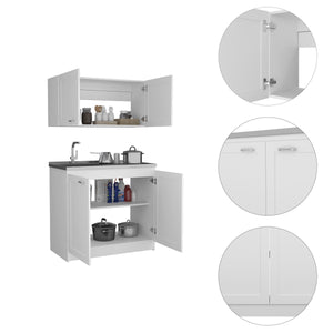 English Elm Cambridge Two-Piece Rectangle Cabinet Set in White — Versatile Vanity Base & Wall Cabinet, Spacious Countertops, Classic Design B062S00158