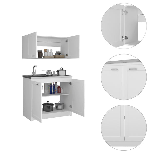 English Elm Cambridge Two-Piece Rectangle Cabinet Set in White — Versatile Vanity Base & Wall Cabinet, Spacious Countertops, Classic Design B062S00158