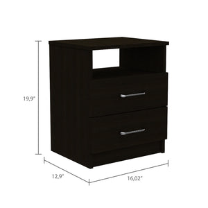 English Elm 2-Drawer Wenge Nightstand with Shelf, Durable Metal Rails & Pulls, Compact Modern Bedroom Storage Nightstand 19.9"H B06280324