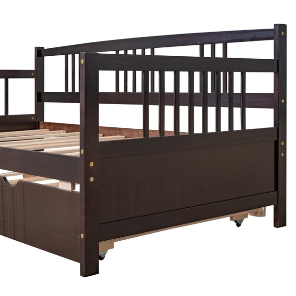 English Elm Twin Pine Wood Daybed with Roll-out Trundle Sleeper for Guest or Kids Room WF295030AAP