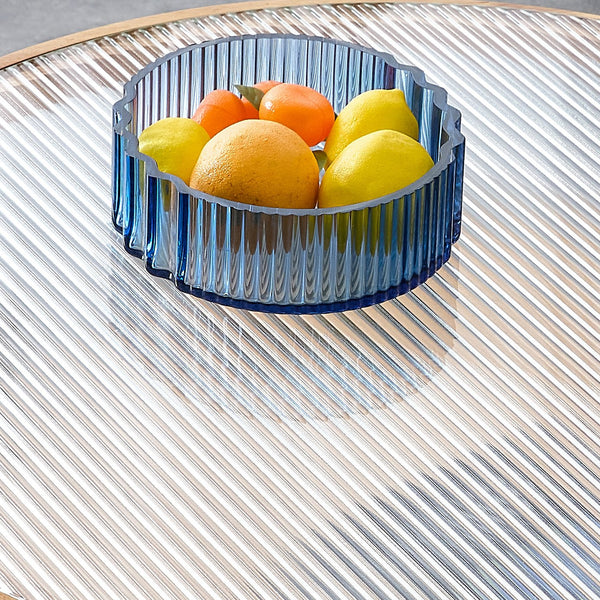 English Elm Modern solid wood circular double-layer tea table with rattan shelf, glass top, Japanese-Chinese style decor W1151104955