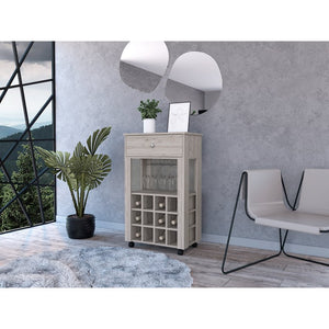 English Elm Ambler 12-Bottle Wine Cabinet with Drawer & Glass Storage, Light Grey Finish, Mobile & Contemporary Elegance B06279975