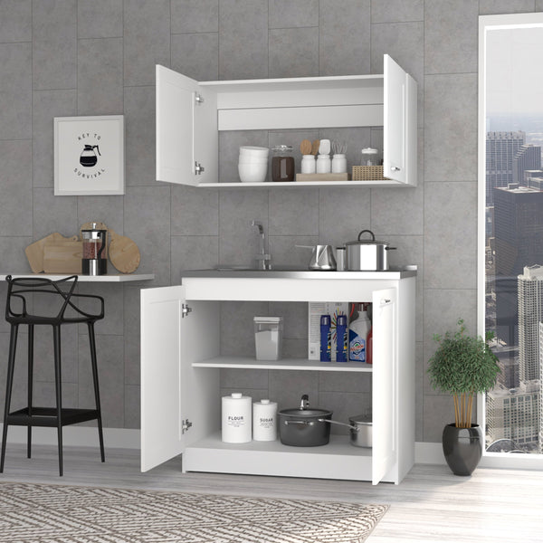 English Elm Cambridge Two-Piece Rectangle Cabinet Set in White — Versatile Vanity Base & Wall Cabinet, Spacious Countertops, Classic Design B062S00158
