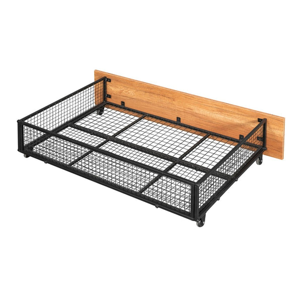English Elm Full Over Twin Triple Bunk Bed Steel Frame with Storage Drawers and Guardrails Black LT000222AAB
